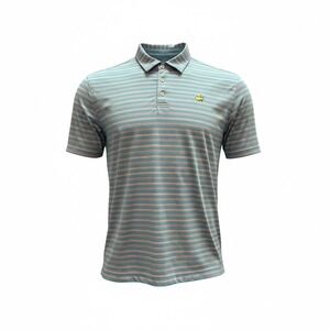 Masters Tech Golf Polo Shirt Mens XL Blue Pink‎ Stripe Masters Logo Short Sleeve
